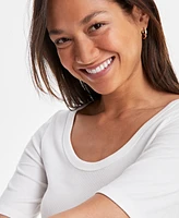 On 34th Women's Solid Scoop-Neck Elbow-Sleeve Top, Exclusively at Macy's