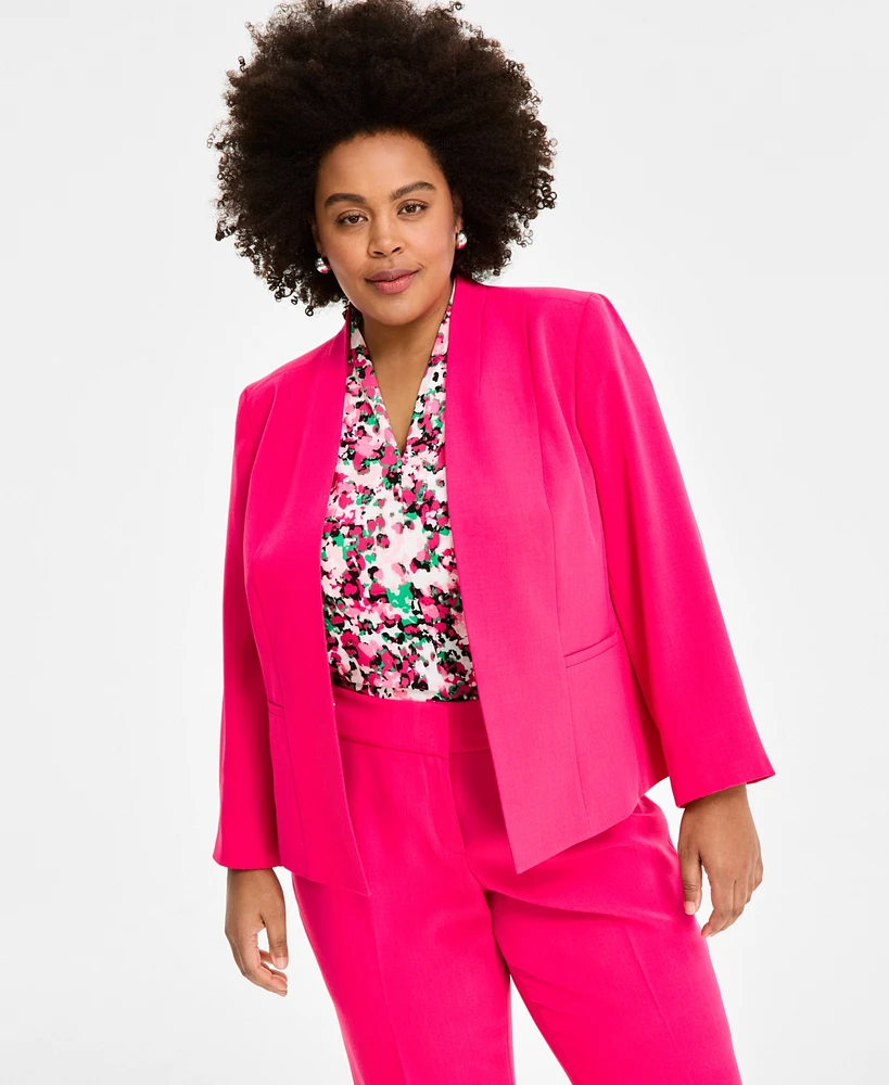 Kasper Plus Kiss-Front Long-Sleeve Blazer