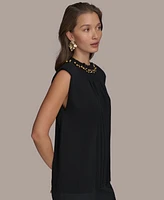 Donna Karan New York Women's Beaded-Neck Sleeveless Sweater