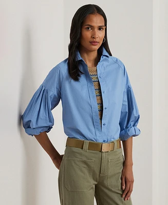 Lauren Ralph Women's Cotton Poplin Blouson-Sleeve Shirt