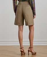 Lauren Ralph Women's Buckle-Trim Pleated Cotton Twill Shorts