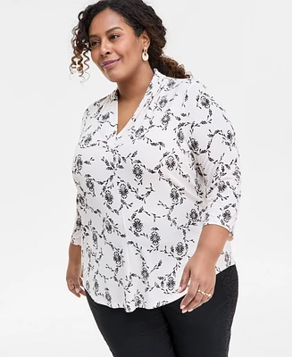 Jm Collection Plus Printed 3/4-Sleeve Top, Exclusively at Macy's