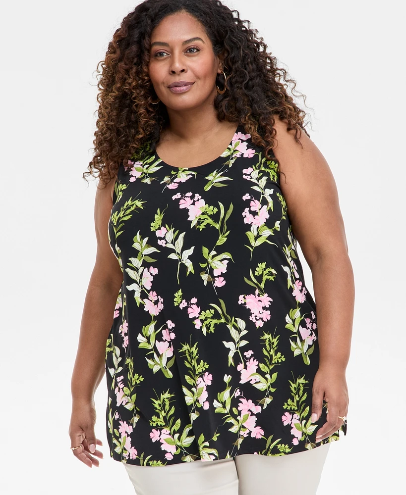 Jm Collection Plus Printed Tunic Tank, Exclusively at Macy's
