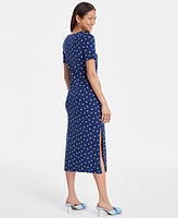 On 34th Women's Printed Crewneck Wrap Tie Dress, Created for Macy's