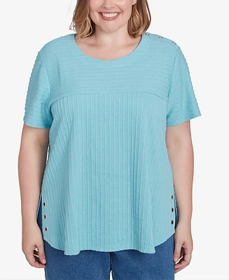 Alfred Dunner Plus Classic Solid Textured Short Sleeve Top