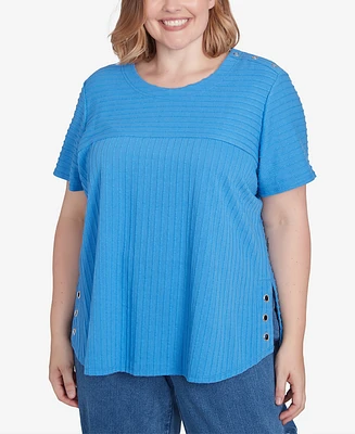 Alfred Dunner Plus Classic Solid Textured Short Sleeve Top