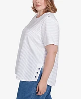 Alfred Dunner Plus Classic Solid Textured Short Sleeve Top