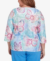 Alfred Dunner Plus Classic Butterfly Crew Neck Top