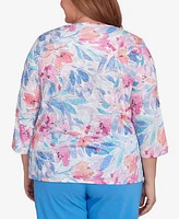 Alfred Dunner Plus Classic Floral Spray Crew Neck Top