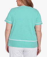 Alfred Dunner Plus Classic Owl Knit Striped Tee