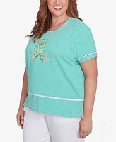 Alfred Dunner Plus Classic Owl Knit Striped Tee