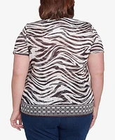 Alfred Dunner Plus Beaded Split Neck Animal Print Top