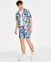 Original Penguin Men's Slim-Fit Stretch Tropical-Print 7" Swim Trunks
