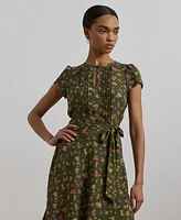 Lauren Ralph Women's Floral Belted Georgette Pintucked Dress