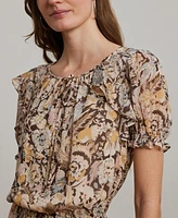 Lauren Ralph Women's Floral Georgette Puff-Sleeve Dress