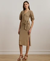 Lauren Ralph Women's Belted Rib-Knit Puff-Sleeve Dress