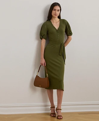 Lauren Ralph Lauren Women's Belted Rib-Knit Puff-Sleeve Dress