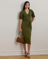Lauren Ralph Lauren Women's Belted Rib-Knit Puff-Sleeve Dress