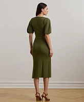 Lauren Ralph Lauren Women's Belted Rib-Knit Puff-Sleeve Dress