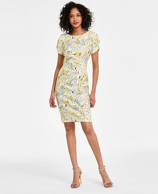 Karl Lagerfeld Paris Women's Printed Ruched-Sleeve Dress