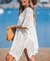 Cupshe Women's White Crochet V-Neck Cover-Up Mini Beach Dress