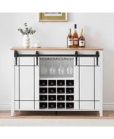 Farmhouse Coffee Bar Cabinet with Storage, 47" Wine Bar Cabinet with Sliding Barn Door, Buffet Sideboard Cabinet