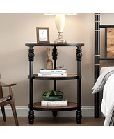 gaomon Round End Table, Small Accent Table with 3 Tier Storage Shelves, Farmhouse Wood Side Table, Metal Frame Industrial Night Stand for Living Room,