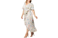 Kiyonna Plus Alexandra Ruffle Faux Wrap Gown