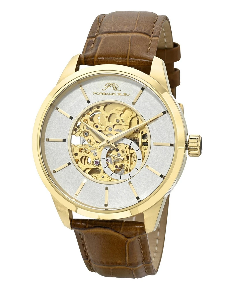 Porsamo Bleu Cassius Automatic Skeleton Gold Tone & Brown Men's Watch 802FCAL