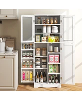 Gouun Tall Kitchen Pantry Cabinet with Dual Tempered Glass Doors and Shelves