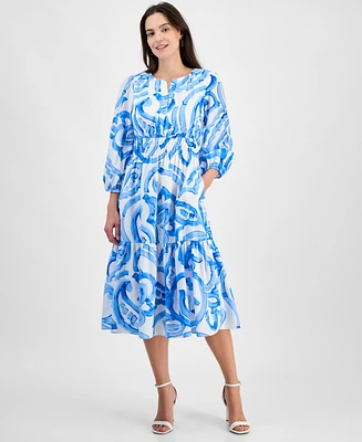 julia jordan Women's Printed Blouson-Sleeve Midi Dress