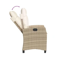 Reclining Patio Chair with Cushions Beige Poly Rattan