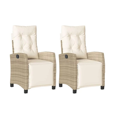 Reclining Patio Chairs 2 pcs with Footrest Beige Poly Rattan