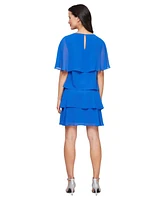 Sl Fashions Women's Chiffon Cape-Overlay Tiered Dress