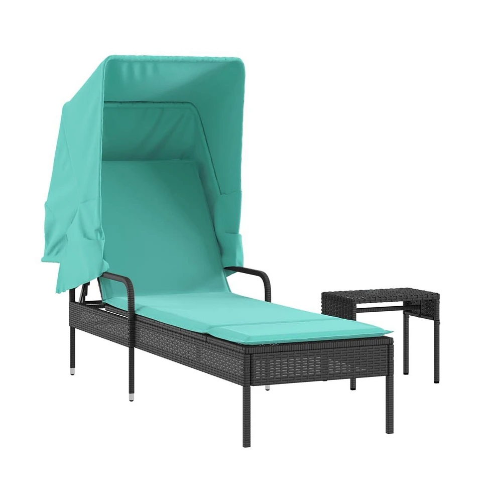 Sun Lounger with Canopy and Table Poly Rattan