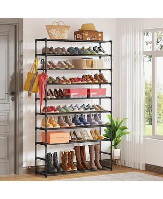 Tribesigns 10-Tier Shoe Rack Metal with Hooks, Large Capacity Home Shoe Rack, Tall Shoe Storage Organizer for 50 Pairs, Space Saving Shoe Organization