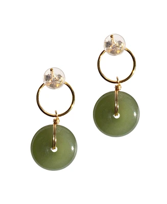 seree Coin — Green jade hollow earrings