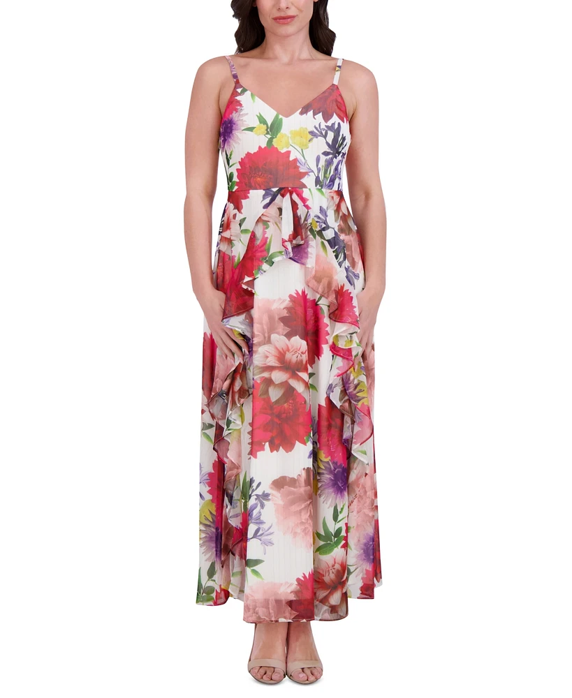 Siena Women's Floral-Print Ruffle-Trim Maxi Dress