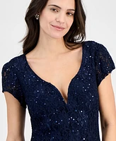 Connected Sequined Lace Column Gown
