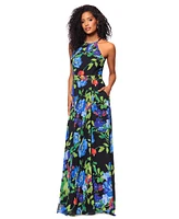 Betsy & Adam Women's Printed Chiffon Halter-Neck Gown