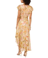 Vince Camuto Women's Floral-Print Flutter Sleeve Asymmetrical Maxi Dress