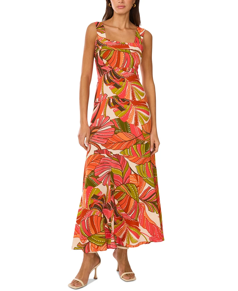 Vince Camuto Women's Printed Square Neck Tiered Maxi Dress