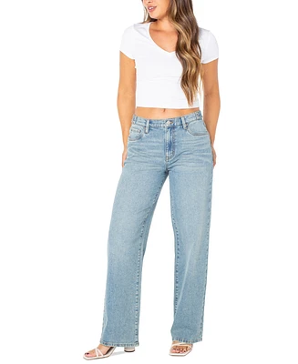 Celebrity Pink Juniors' High-Rise Tab-Waist Relaxed-Leg Jeans