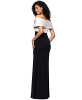 Betsy & Adam Petite Off-The-Shoulder Sweetheart-Neckline Gown