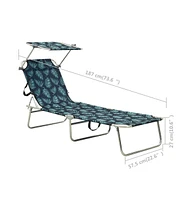 Folding Sun Lounger with Canopy Leaf Print Aluminum