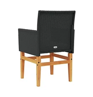 Patio Chairs with Cushions 2 pcs Black Poly Rattan&Solid Wood