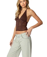 Edikted Womens Lucie Lacey Mesh Halter Top