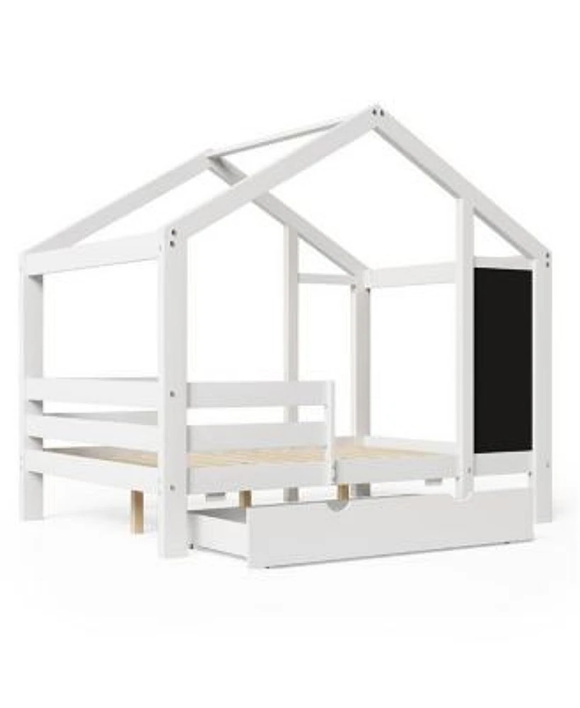 Slickblue Full House Bed with Blackboard Drawers for Functional Bedroom Storage Play