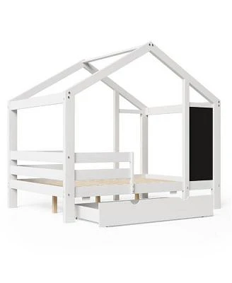 Slickblue Full House Bed with Blackboard Drawers for Functional Bedroom Storage Play