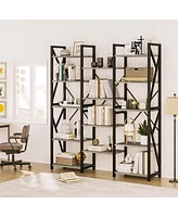 gaomon Triple Wide 5 Tier Bookshelf, Large Industrial Tall Bookcase with 14 Open Shelves, Bookshelf Open Display Shelves with Metal Frame for Home Off